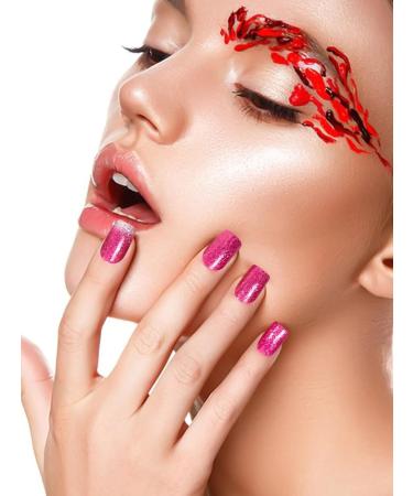 EBANKU Cured Gel Nail Strips - Long Lasting Waterproof Nail Wraps in Glitter Rose Red | Includes Cuticle Stick, Nail File, Wipes & Sealing | Real Polish Stickers (UV/LED Lamp Required) - Buy Online on GoSupps.com