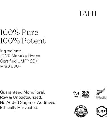 Tahi Raw Manuka Honey New Zealand UMF 20+ Certified (MGO 830+) - 100% Sustainable Monofloral and Natural Honey - Non-GMO Glyphosate-Free and Gluten-Free - New Zealand Manuka Pure Honey - 250gr. - Buy Online on GoSupps.com