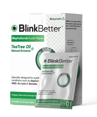 BlephaScrub Tea Tree Oil Eyelid Wipes- Natural Blepharitis MGD & Dry Eye Relief Wipes | Cleansing Soothing Dual-Textured Triple Moisture Formula | Biodegradable & Gentle - 20 Wipes (Pack of 1 20) Pack of 1 20.0