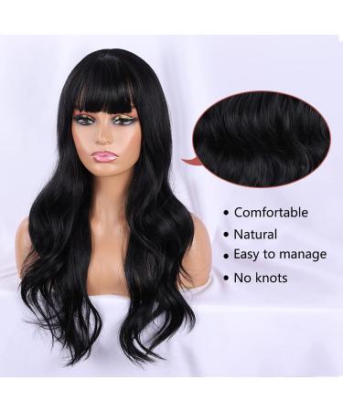 BOGSEA Long Black Wavy Wig with Bangs - 24 Inch Synthetic Heat Resistant Silky Hair for Women - Buy Online on GoSupps.com