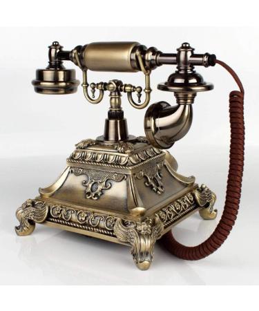 Corded Old Fashioned Telephone Classic Retro Design -Style Solid Wood and Versus Resin-(Gold White) Hands-Free (Rotary Dial Copper) (Rotary Dial Bronze) - Buy Online on GoSupps.com