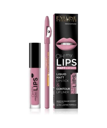 Eveline Cosmetics Oh! My Lips Set | Matte Liquid Lipstick & Lip Liner No. 03 Rose Nude Red - Buy Internationally - Buy Online on GoSupps.com