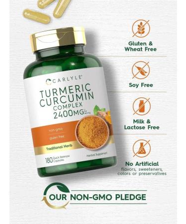 Carlyle Turmeric Curcumin Supplement 2400mg | 180 Powder Capsules | Non-GMO & Gluten Free Herbal Formula - Buy Online on GoSupps.com