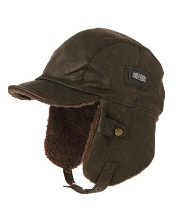 Comhats Aviator Hat Faux Leather Pilot Cap Adult Men Winter Trapper Hunting Hat 88115_brown Medium