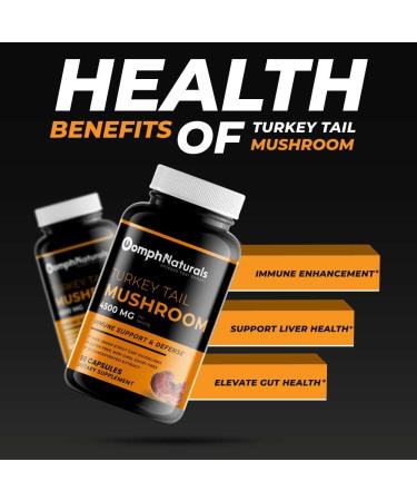 Oomph Naturals Turkey Tail Mushroom Capsules  4500mg Extract  90 Day Supply  Non-GMO  Gluten Free  Powder Supplements for Immune System Support Gut Health - Buy Online on GoSupps.com