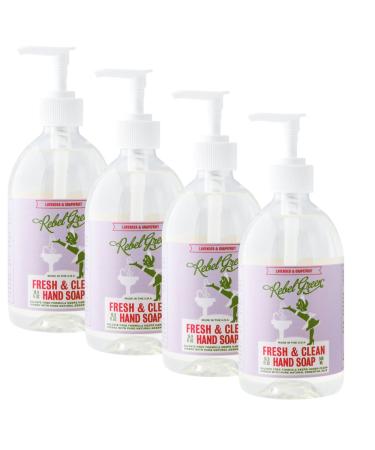 Rebel Green Fresh and Clean Liquid Hand Soap, Natural, Sulfate-Free, and Hypoallergenic Gel Hand Soap - Lavender & Grapefruit Scent, 16 Ounce Pump Bottles, Pack of 4
