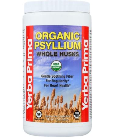 Yerba Prima Organic Psyllium Whole Husks 12 oz - Natural Dietary Fiber Supplement, Non GMO, Gluten Free, Keto and Vegan Friendly for Regularity Support, Unflavored 12 Ounce (Pack of 1)