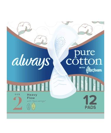 Always Pure Cotton with Flexfoam 12 Pads Size 2