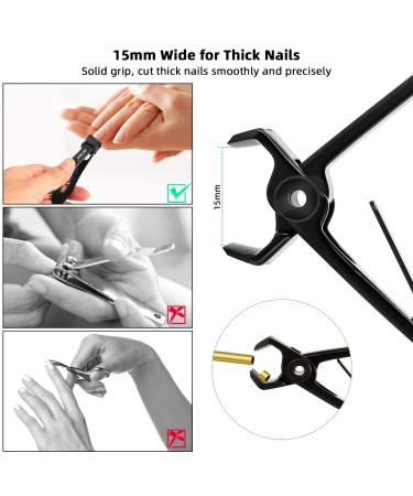 Surgical Grade Stainless Steel Nail Clippers - 15mm Wide Jaw Opening Cutter for Thick Nails - Sharp Blade for Fingernails & Toenails - Black - Buy Online on GoSupps.com