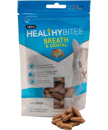 VetIQ Healthy Bites Breath & Dental Cat Treats 4x 65g Cat Dental Care Helps Prevent Plaque & Tartar Build Up Cat Supplement with Vitamins & Minerals Bad Breath Remedy For Cat & Kitten Health Duck 65 g (Pack of 4) - Buy Online on GoSupps.com