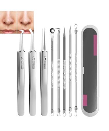 Usiveinborn Blackhead Remover Usiveinborn Tweezers Professional Facial Blackhead Remover Tweezers Facial Blackhead Remover Tweezers Professional Stainless Steel Facial Blackhead Remover Tweezers (8pcs)