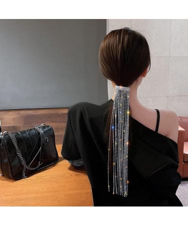 fdsmall Rhinestone Hair Chain Long Chain Tassel Hairwear Shiny Hairpin Ponytail Hair Accessories for Women and Girls silver - Buy Online on GoSupps.com