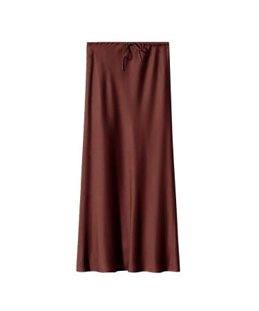 Women skirts chiffon maxi skirt Elegant Flowers A-Line Boho skirts long women's slot with high elastic waist winter plate skirt winter skirt ladies skirt coffee m