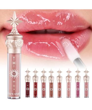 Pakivs 8-Piece Mirror Water Gloss Lip Gloss Set - Moisturizing Lip Stain with Star Stick Design - Buy Online on GoSupps.com