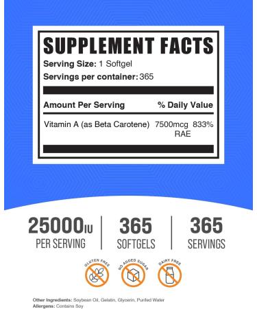 Buy BulkSupplements Beta Carotene 25000 IU Softgels - Premium Vitamin A Supplement for Eye Support Gluten Free 365 Count - Shop Internationally - Buy Online on GoSupps.com
