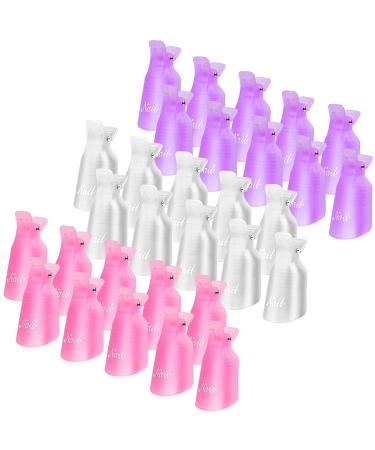 TsMADDTs Acrylic Nail Soak Off Clips Reusable  Gel Nail Polish Remover Clips 30Pcs  Nail Clips for Polish Removal  Nail Remover Clips with Different Color (Pink  Purple  White)