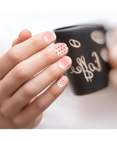 20 Stickers Semi Cured Nail Wraps Soft Self-Adhesive Gel Nail Stickers UV Gel Nail Polish Strips Manicure Stickers Set - Gradient Black Polk Dot Pink Smudge With Dot - Buy Online on GoSupps.com