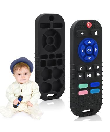 Bite ring baby toys 0-6 months young girl personalized gift silicone remote control to dental aid baby bathing toys from 3 6 8 12 months newborn infant autistic children (black) remote control black