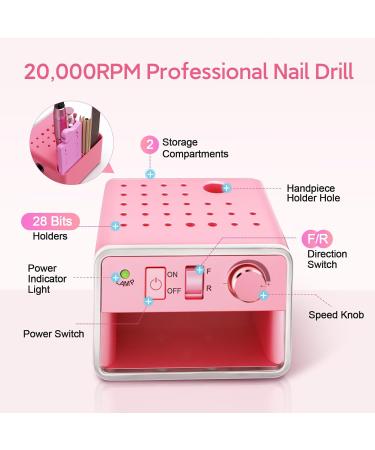 ALLE'S Professional Nail Drill 20000 RPM Portable Electric Nail Drill Machine for Acrylic and Gel Nails - USB Powered (Pink) - Buy Online on GoSupps.com