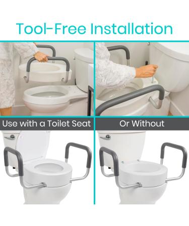 Vive Raised Toilet Seat Riser with Handles - Elderly & Handicap Grab Bar for Seniors - Easy Clean, Options for Elongated & Standard Bowls - Medical Hip Replacement Surgery Aid - Buy Online on GoSupps.com