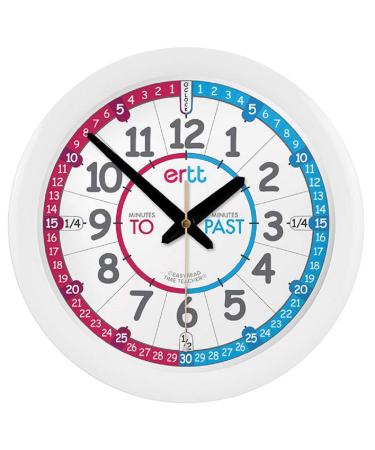 ertt EasyRead Time Teacher Kids Wall Clock - Learn The Time Children's Clocks - Teaching Clocks For Children For Classroom Bedroom Home-schooling - Learning Clock For Kids With Red-Blue Face (29cm) Red/Blue