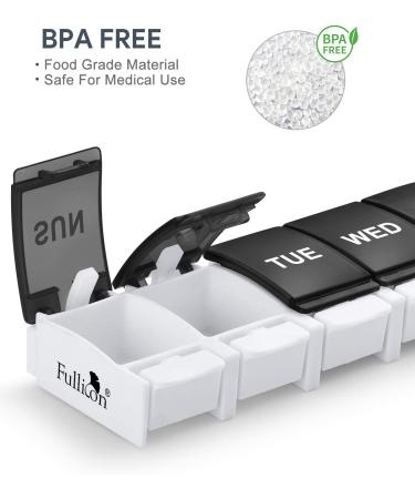 Fullicon Weekly Pill Organizer 7 Day Travel Pill Box for Vitamins & Supplements - Easy Open Pill Case - Buy Online on GoSupps.com