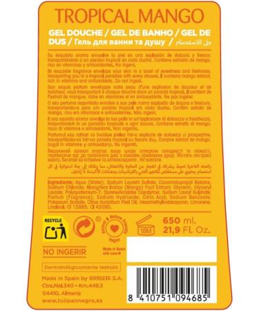  TULIPAN NEGRO Black Tulip - Tropical Mango Shower Gel 650ml | Deep Hydration with Natural Mango Extract | Exotic & Lasting Aroma | Soft Hydrated & Revitalized Skin - Buy Online on GoSupps.com