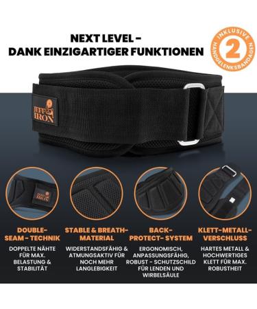 Jeff Iron Premium Weight Lifting Belt for Men & Women | Double Sewn Gym & Powerlifting Belt - Black-Orange - Buy Online on GoSupps.com
