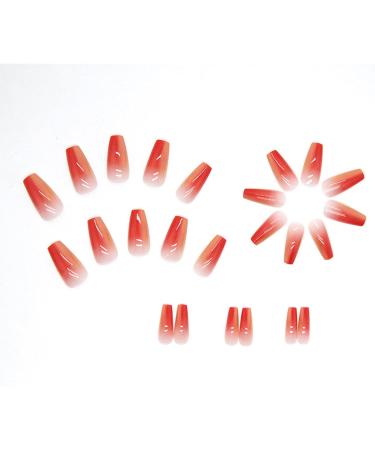 Justotry 24 Pcs Gradient Red French Press on Nails - Long Ballerina Stick on Nails for Women | Acrylic Coffin False Nails with Glue - Nail Art Essential - Buy Online on GoSupps.com