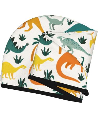 Hair Towel Wrap for Quick Drying - Dinosaur & Tropical Leaves Design | Best Hair Turban & Drying Towel with Button - Buy Online on GoSupps.com