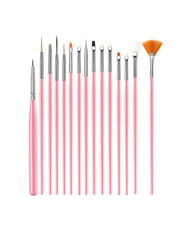 15 pieces nail art brushes nail dotting tools nail art pens drill drawing nail brush pens for nail art tools (Pink)