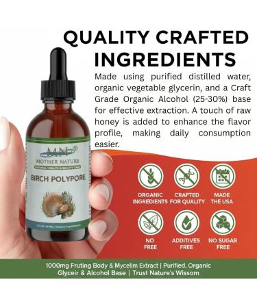 Mother Nature Organic Birch Polypore (Fomitopsis betulina) Mushroom Liquid Extract - 1000mg - 2 oz - Made in USA - Buy Online on GoSupps.com