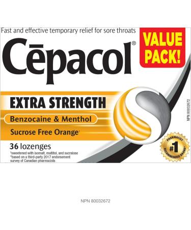 Cepacol Extra Strength Sucrose Free Orange Sore Throat Lozenges Value Pack 36 ct - Buy Online on GoSupps.com