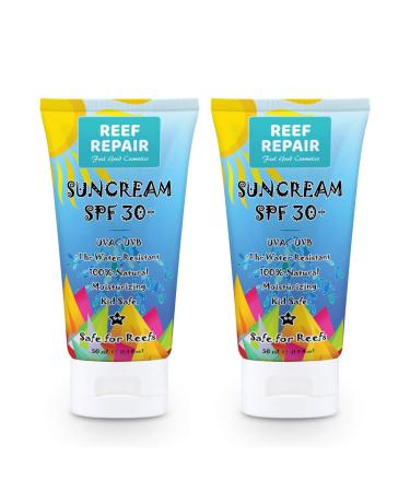 Reef Safe Sunscreen SPF 30+ (2 Pack) - All Natural, Travel Size, Water Resistant, Moisturizing, Biodegradable, Broad Spectrum UVA/UVB, Coral Friendly Mineral Sunblock from Reef Repair (2 x 1.7 fl.Oz)