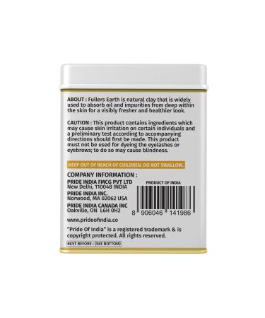 Pride Of India Fuller's Earth Indian Clay Healing Face Mask Powder with Turmeric & Sandalwood - 100% Natural Half Pound Jar - Buy Online on GoSupps.com