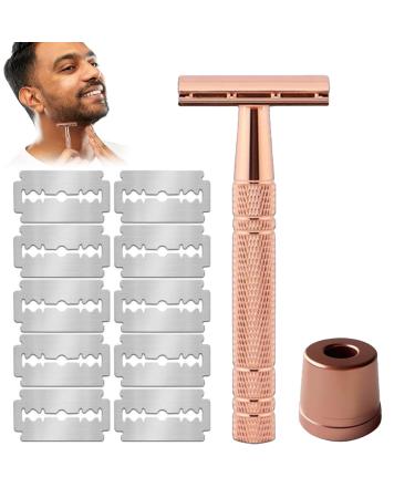 Jodial Razor Jodial Safety Edge Razor Women Jodial Safety Edge Razor Man with 10 Plated Double Double Safety Razor Blades Reusable Zinca Alloy Razors (Rose Gold)