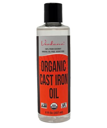 Verdana Organic Cast Iron Seasoning & Cleaning Oil Food Grade Kosher Non-GMO 100% Coconut Derived Prevents Rust Cures Restores and Conditions Cast Iron Cookware No Mineral Oil 8 Fl Oz