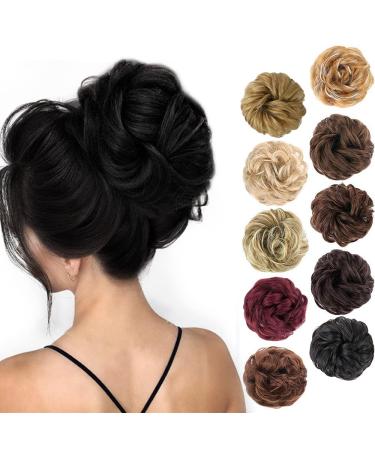 MORICA 1PCS Messy Hair Bun Hair Scrunchies Extension Curly Wavy Messy Synthetic Chignon for women Updo Hairpiece(Natural Black##) 1B(Natural Black##)