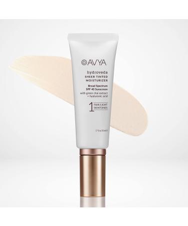 AVYA SPF 40 Sheer Tinted Moisturizer with Hyaluronic Acid & Green Chai Advanced Ayurvedic Skincare Treatment for Balanced and Brighter Skin/Fair & Light Skintones Shade #1 (1.7oz/50ml) Shade #1 - Fair/Light 1.7 Ounce (Pac