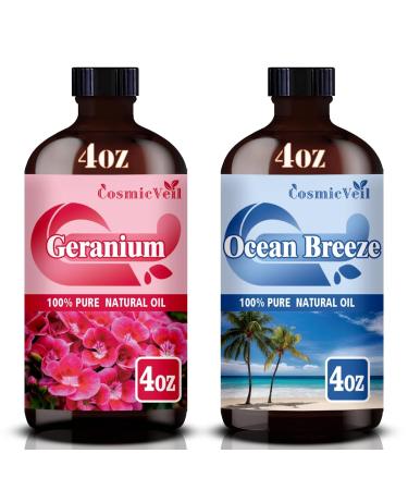 Geranium Essential Oil and Ocean Breeze Essential Oil 4 Fl Oz (120Ml) Fragrance Oil for Aroma Diffuser Humidifier Home Fragrance Spa Cleaning Body Care Massage Yoga DIY Candle