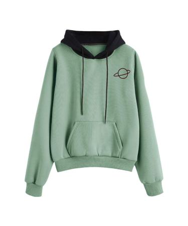 Bigfanshu Womens Tops Casual Long Sleeve Pouch Pocket Pullover Hoodie Top Blouse Mint Green