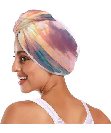 Sunset Sea Hair Towel 2 Pack - Super Absorbent Quick Dry Hair Turbans with Button Wrap for Women & Girls | International Shipping - Buy Online on GoSupps.com