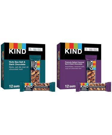 KIND Bars Nuts Sea Salt & Dark Chocolate Gluten Free Low Sugar 40 Grams 12 Count & Bars Peanuts Salted Caramel Nut & Dark Chocolate Gluten Free Low Sugar 40 Grams 12 Count SNACK + SNACK 13