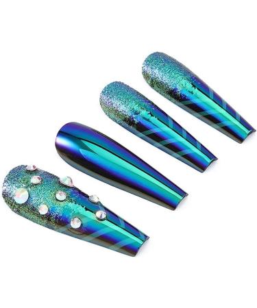 Brishow Green Ballerina Coffin False Nails - 20pcs Long Fake Nails for Women and Girls - Buy Online on GoSupps.com