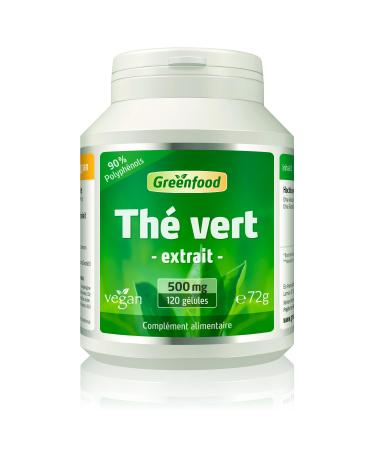 Greenfood Green Tea, 500 mg, High Dosed Leaf Extract - 90% Polyphenols, Pure, Natural, 120 Capsules, Vegan, No Artificial Additives, Non-GMO, Vegetable Capsules.