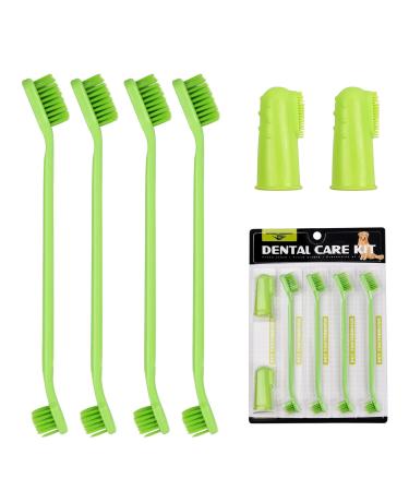Pinsheng dog toothbrush set pet toothbrush set with 2 silicone dog toothbrush fingers and 4 long handle double head tooth brush toothbrush toothbrush tooth cleaning for dogs and cats