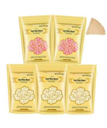 Bouvetan 16.5oz Hard Wax Beans for Painless Hair Removal, Waxing Beads for Face Eyebrow Armpit Legs Brazilian, Wax Beads for Hair Removal Kit with 10pcs Wax Sticks (3crean) (2Pink) Rose