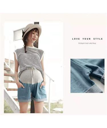 Maternity Denim Shorts for Summer | Elastic & Breathable | Dark Blue | Size M - Buy Online on GoSupps.com