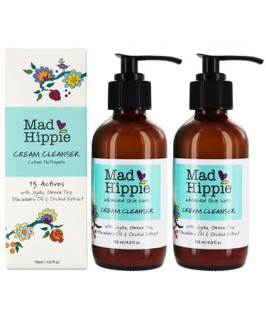 Mad Hippie Cream Cleanser - Hydrating Facial Cleanser with Jojoba Oil Green Tea Orchid Extract and Hyaluronic Acid Gentle Face Cleanser for Women/Men with Dry Sensitive Skin 4 Fl Oz (Pack of 2)