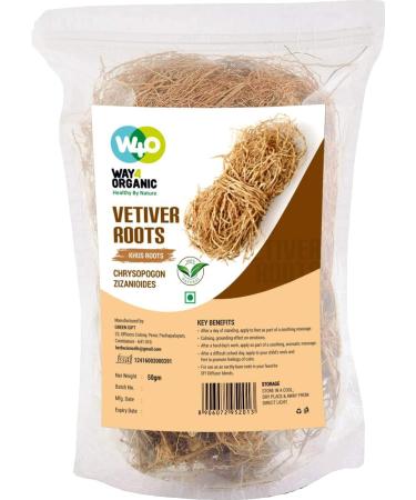 Vetiver Root/Dried Khus-Khus/Vetiveria Zizanioides (50 grams), Young Roots Not Aged Matured Roots, Natural Herbal Coolant - Way4Organic 1.76 Ounce (Pack of 1)
